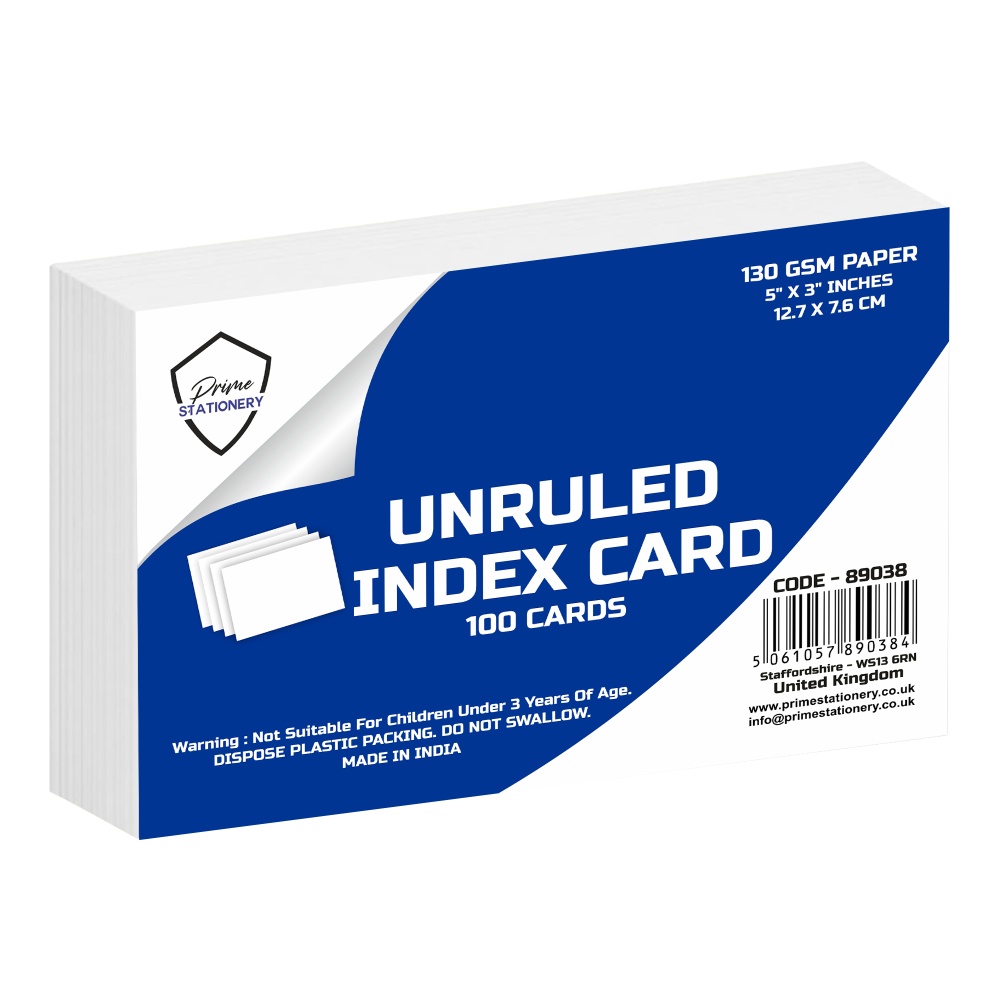 Prime Record / Index Cards Unruled 5'' x 3'' 100 Cards 130GSM